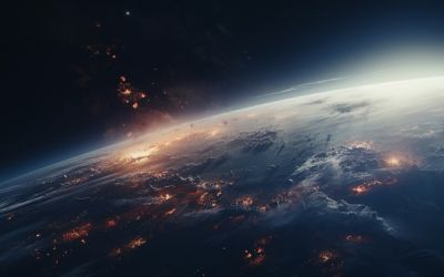 Graphic of the earth from space with areas that look like nuclear explosions to illustrate the article What Does the Bible Say About the End of Days?