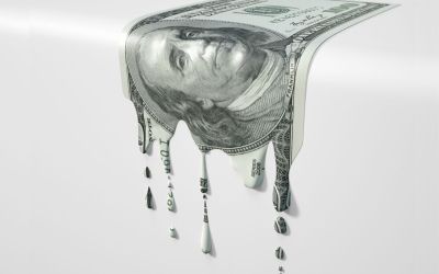 Graphic of a dollar bill melting and dripping to illustrate the article Trade Wars, the U.S. National Debt and the Dollar Crisis